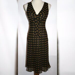 Vintage MOSCHINO Silk Brown & Gold Polka Dot Sleeveless Dress Small